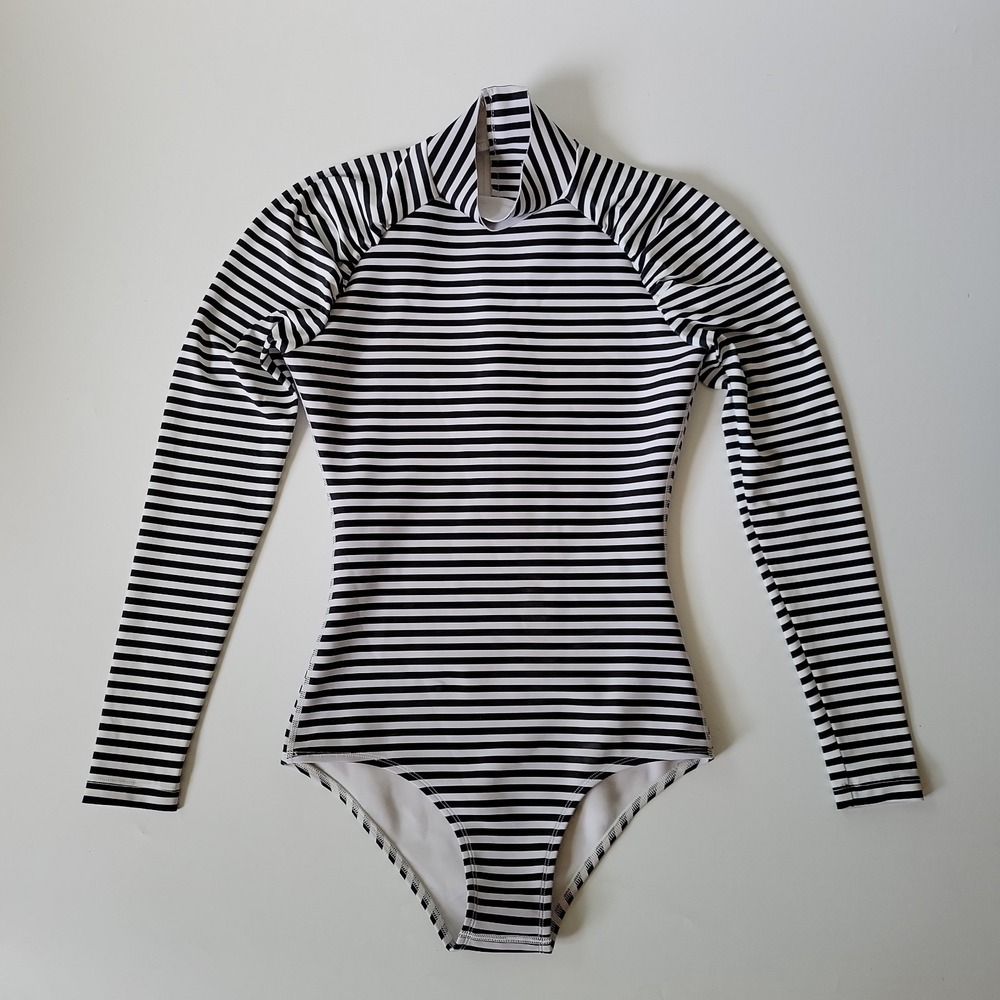 Seea Black and White Striped Long Sleeve One-Piece Swimsuit - Picture 1 of 12